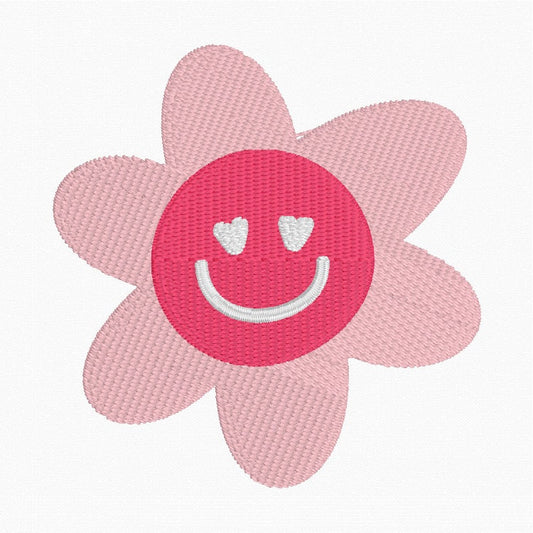Pink Smile Daisy Flower // Machine Embroidery Digital File, love, valentines, heart, vibe, pink, pes, Instant Download