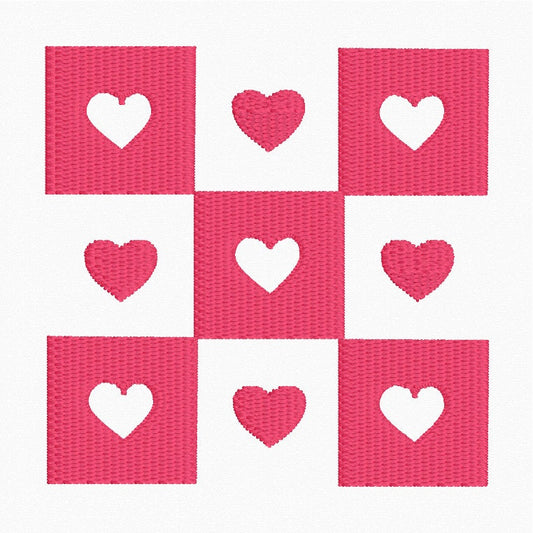 Chess Checkered Heart Pattern Trendy // Machine Embroidery Digital File, pes, Instant Download, valentines day, love
