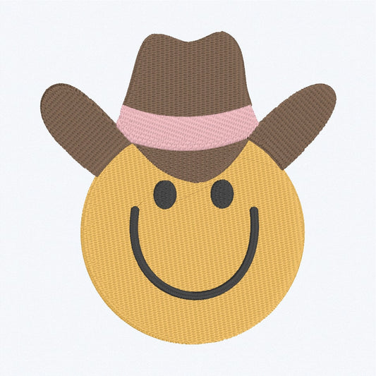 Cowboy Smiley Face Trendy // Machine Embroidery Digital File, pes, Instant Download, Smile, Cowgirl