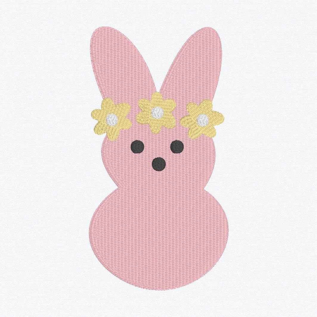 Easter Bunny Peep with Flowers Trendy // Machine Embroidery Digital File, vibe, pink, pes, Instant Download