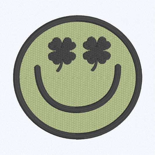Lucky Smile: Shamrock-Eyed Smiley Face Embroidery Design Machine Embroidery Digital File, pes, Instant Download, st patricks day paddy green