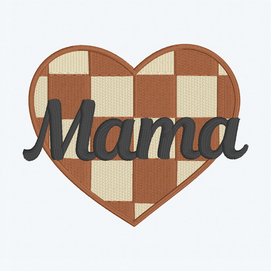 Mama Trendy Checkered Heart Machine Embroidery Digital File